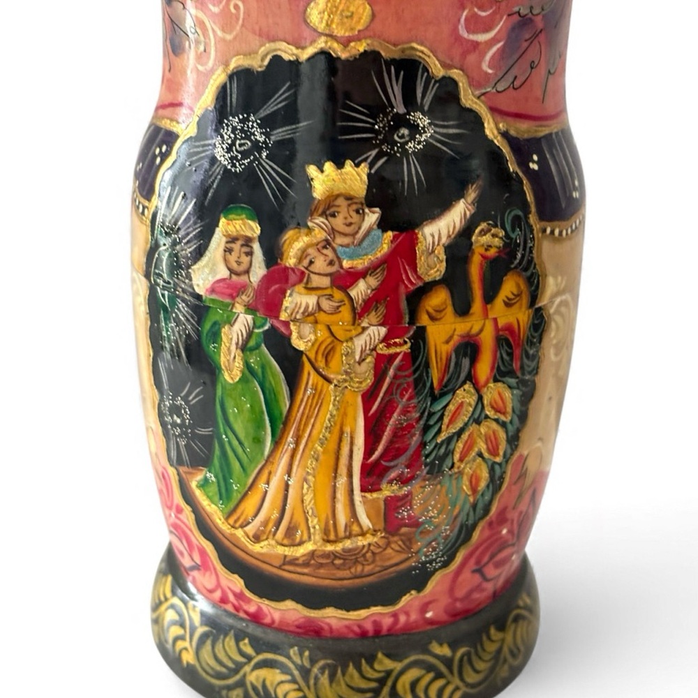 VINTAGE Russian Signed Matryoshka Fairytale 5 Wooden Hand Painted Nesting Dolls - Picture 5 of 7